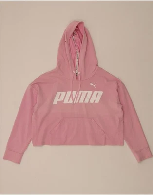 PUMA Womens Oversized Graphic Crop Hoodie Jumper UK 14 Medium Pink Cotton CE03 - Image 1 of 3