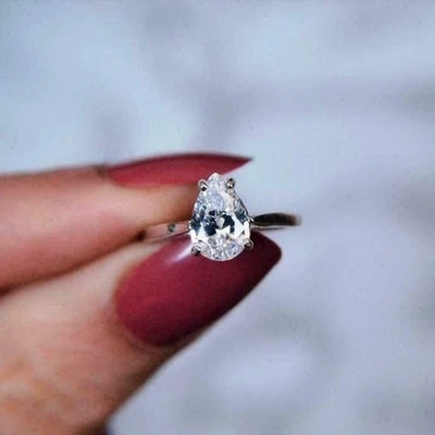 2Ct Pear Diamond Solitaire Engagement Wedding Promise Ring 14k White Gold Finish - Image 1 of 4