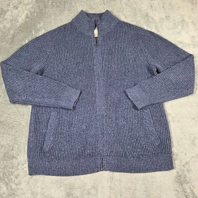 LL Bean Cardigan Mens Large Tall Blue Organic Cotton Waffle Knit Zip Up Preppy - Image 1 of 4