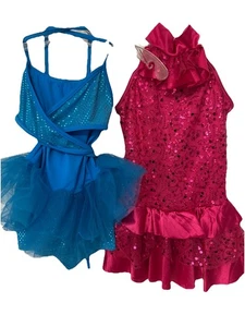2 Weissman Dance Costumes IC  Childs Purple Sequin Biketard Yellow Rainbow Skirt - Picture 1 of 7