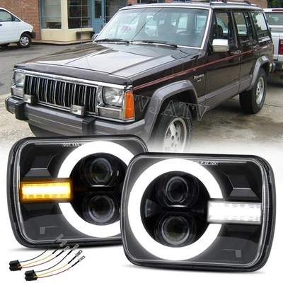 Pair For Jeep Cherokee XJ 1984-2001 Wrangler YJ 1986-1995 5x7 7x6" Led Headlight - Image 1 of 4