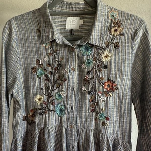 Anthropologie HD a Parigi Ella Top Peplo Ricamato Paillettes Metallizzato Boho S - Foto 1 di 23
