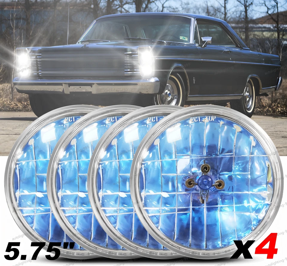 For Ford Galaxie 500 Thunderbird 5 3/4" 5.75" Round H4 Headlights Hi-Lo Beam - Image 1 of 4