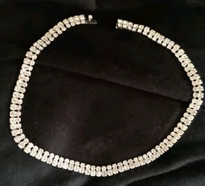 1940's Retro Elegant Crystal Silver Tone Vintage Necklace Unsigned 15" - Image 1 of 4
