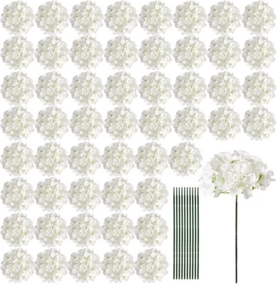 64 peças de flores artificiais de hortênsia, cabeças de flores cheias de hortênsia de seda com hastes - Imagem 1 de 4