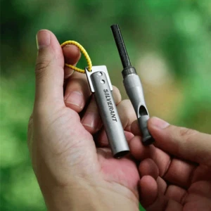EDC Titanium Whistle Waterproof Flint Outdoor Camping survival Tool Keychain - Picture 1 of 13