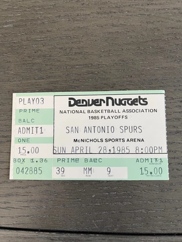 1985 Playoffs 1st Round Game 5 San Antonio Spurs Denver Nuggets Ticket Stub Cover
