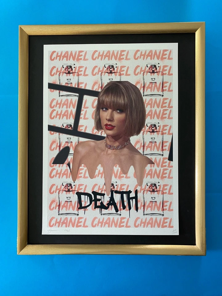 Arte pop Taylor Swift Chnel impresión grande firmada a mano DEATH NYC enmarcada 16x20 pulgadas Foto 1 de 4