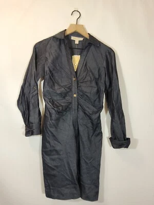 Vestido feminino Michael Kors tamanho XS franzido-frente roll-tab-sleeve camisa azul - Imagem 1 de 4