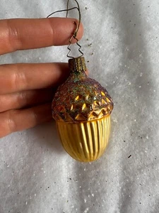 Vintage Acorn Christmas Ornament, Hand Blown Glass, Germany Gold Bronze Glitter - Picture 1 of 7