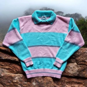 Suéter De Colección Años 80’s Helio Para Mujer Talla M Tejido Pastel Bloque de Color Novedad Hong Kong - Imagen 1 de 8