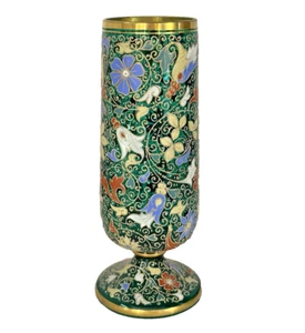MOSER ART GLASS FOOTED HEAVILY ENAMELED VASE WITH GOLD.....GORGEOUS! - Picture 1 of 5