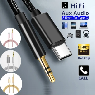 Aux Cable USB Type C to 3.5mm For Samsung iPhone Car Stereo Audio Adapter Jack - Image 1 of 4