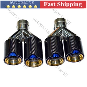 For BMW 63mm In 101MM Out Dual Car Carbon Fiber Exhaust TWIN End Tips Tail Pipe. - Picture 1 of 1