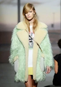 SALE! $1,495 COACH sz S Oversized Green Fluff Shearling-trimmed Faux Coat Women - Picture 1 of 12