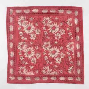Hand Block Printed Red Floral Soft Cotton Scarf Head Neck Wrap Bandana 20x20 - Picture 1 of 6