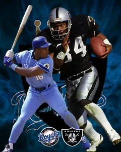 Impresión litográfica de los Oakland Raiders de fútbol americano y béisbol de Bo Jackson 8 x 10 - Imagen 1 de 1