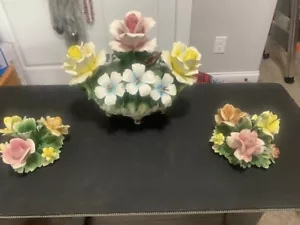 Vintage Capodimonte Flower Center Piece & Candle Holders - Picture 1 of 4
