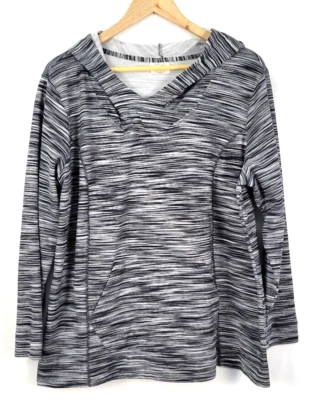 Sudadera con capucha para mujer Danskin Now talla 3X (22W-24W) gris blanco a rayas bolsillo canguro Foto 1 de 4