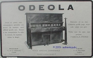 REKLAME ODEOLA KLAVIER ENGLISCHER STIL CHIPPENDALE MUSIK VON 1919 FRANZÖSISCH AD PUB - Bild 1 von 1