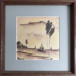 Signiertes Martino Dorce Haitianisches Segelboot Original Tusche & Aquarell auf Papier - Bild 1 von 7