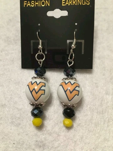 WEST VIRGINIA MOUNTAINEERS EARRINGS GLASS BEADED COLLEGE FOOTBALL UNIVERSITY Cover