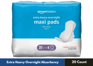 Amazon Basics Maxi Pads - Extra Heavy Overnight Absorbency, Unscented, 20 Count - Picture 1 of 4