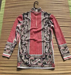 Vtg 60s 70s Aileen Mod Red Black Paisley Tunic Blouse Hippy Top M Boho Shirt - Picture 1 of 18