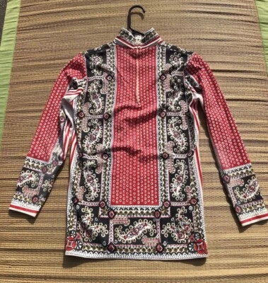 Vtg 60s 70s Aileen Mod Red Black Paisley Tunic Blouse Hippy Top M Boho Shirt - Image 1 of 4