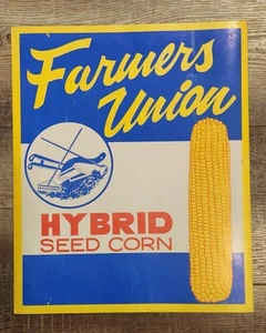 š„RAREš„FARMERS UNION Seed Corn SIGN Dealer Farm Advertising Feed Iowa PIG Cow - Picture 1 of 4
