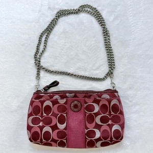Vintage Coach Y2K Burgundy Silver Metallic Crossbody Canvas Purse EUC Holiday Ed - Picture 1 of 11