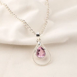 925 Sterling Silver Pear Morganite Gemstone Black Friday Gift Pendant Jewelry - Picture 1 of 6