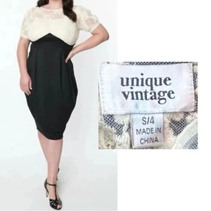 Unique Vintage Wiggle Dress Ivory & Black - Picture 1 of 21