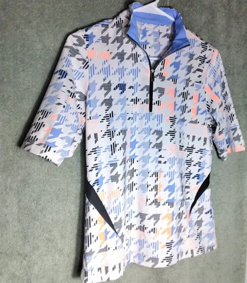 Tail Golf Womens Polo Shirt Size XS Colorful Blue Houndstooth Short sleeve zip - Image 1 of 4