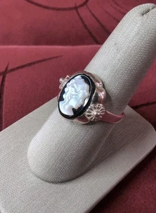 Vintage Art Deco Cameo Sterling Silver 925 Onyx Ring Size 8.75 - Picture 1 of 8