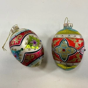 Vintage Faberge Egg Ornaments By Department 56 Red Gold 3”x4" Lot of 2 - Picture 1 of 5