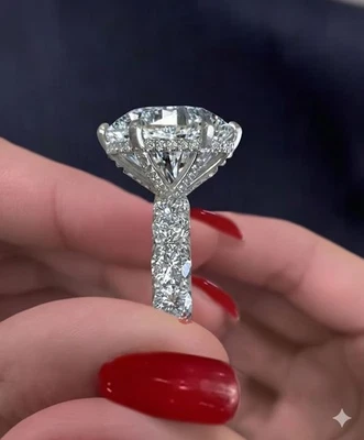 12 CT Round E VS1 Lab Grown Wide Eternity Band with Hidden Halo Engagement Ring - Image 1 of 4