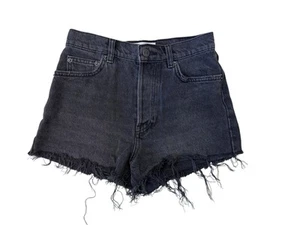 Reformation Black Denim Raw Edge Button Fly Denim Shorts Women's size 24 - Picture 1 of 5