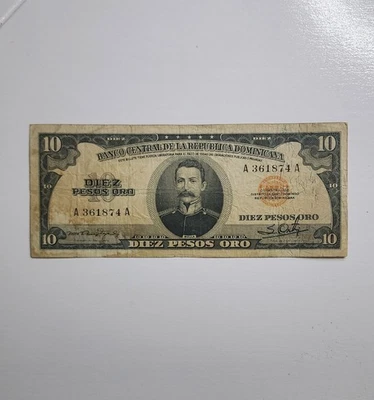 Billete de 10 pesos oro 1952 República Dominicana circulado Foto 1 de 3