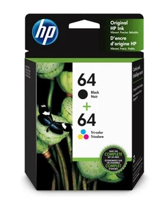 HP 64 2-pak czarne trójkolorowe wkłady atramentowe, oryginalne, nowe exp listopad 2026 - Zdjęcie 1 z 2