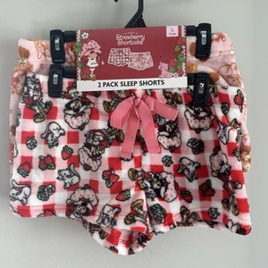 NWT Strawberry Shortcake Large 2 pck Soft Plush Sleep Shorts Pajamas Pink Red - Picture 1 of 3