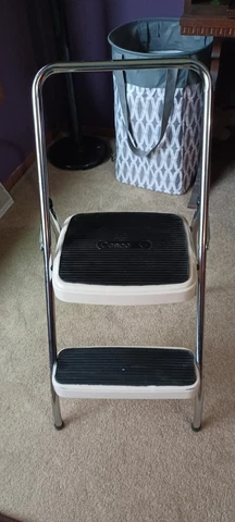 Vintage Cosco Folding 2 Step Stool Ladder For Kitchen Shop Garage White Chrome Cover