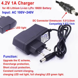 Adaptador cargador de CA/CC de 4,2 V 1A para paquetes de baterías de iones de litio 18650 1S - Imagen 1 de 8