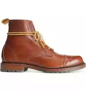Handmade Men Brown Lace up Cap toe Boots, Men Leather Casual Boots For Men - Picture 1 of 5