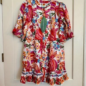 Farm Rio Spring Bananas Puff Sleeve Mini Dress Size Large NWT **Missing Belt** - Picture 1 of 19