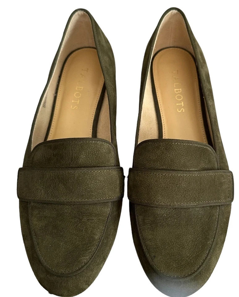 Mocasín sin cordones Talbots para mujer verde oliva gamuza cuero sin usar, en caja talla 7M Foto 1 de 4