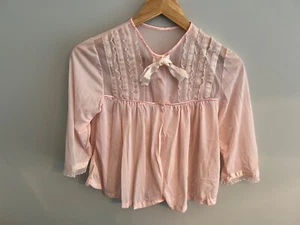 Vintage Evette Lingerie Small Pink Bed Jacket with Satin Ruffle Sheer Top 60s - Picture 1 of 8