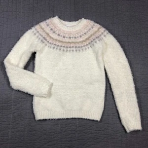 Epic Threads Sweater Girl Medium White Pink Fair Isle Metallic Threads Fuzzy - Picture 1 of 24