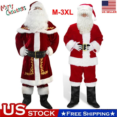 Christmas Santa Claus Cosplay Adult Costume Fancy Dress Party Suit Outfits Xmas - Image 1 of 4