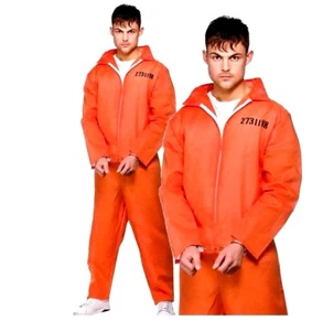 Disfraz de convicto naranja adulto + esposas preso vestido elegante para hombre cárcel - Imagen 1 de 12